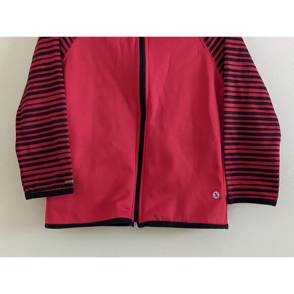 Xersion Red Zip-up Hoodie Sz XXS/4-5 Black Stripe Hood Pockets - Picture 3 of 6